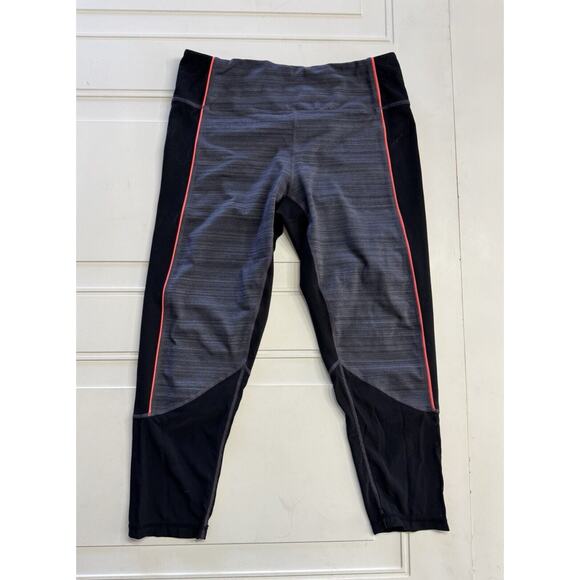 Zella Black/Gray Cropped Workout Pants w/ Coral Piping & Sheer Mesh Legs Medium - Picture 1 of 6